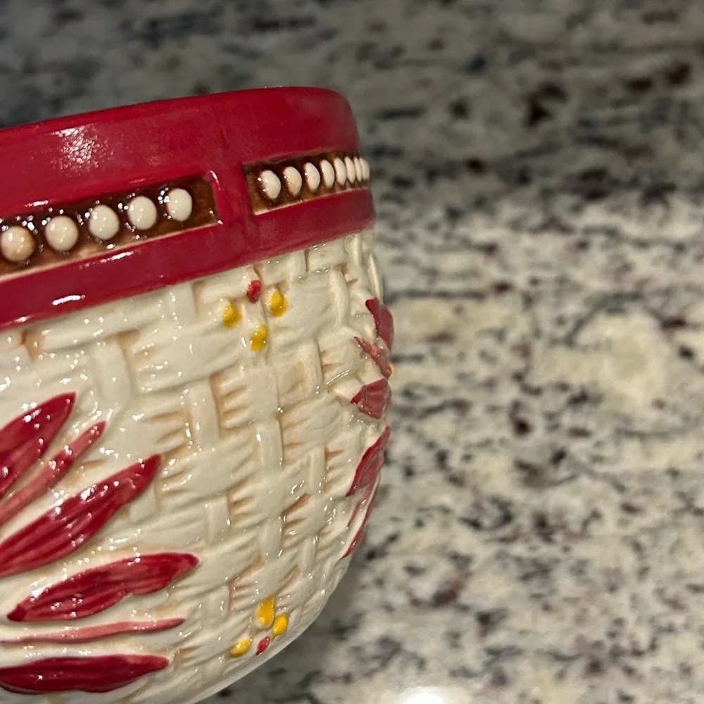 Temptations Old World Cranberry Basket Weave Bake Cook Serve Bowls 1 Q & 1.5 Q